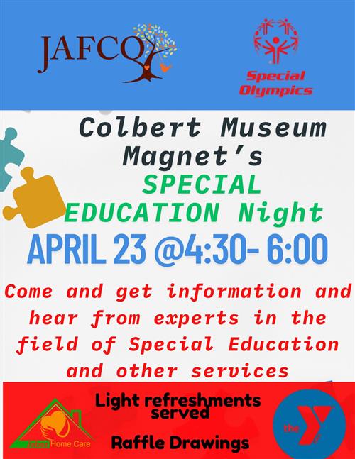 Colbert ASD/ESE Night April 23rd 2025 from 4:30pm to 6pm